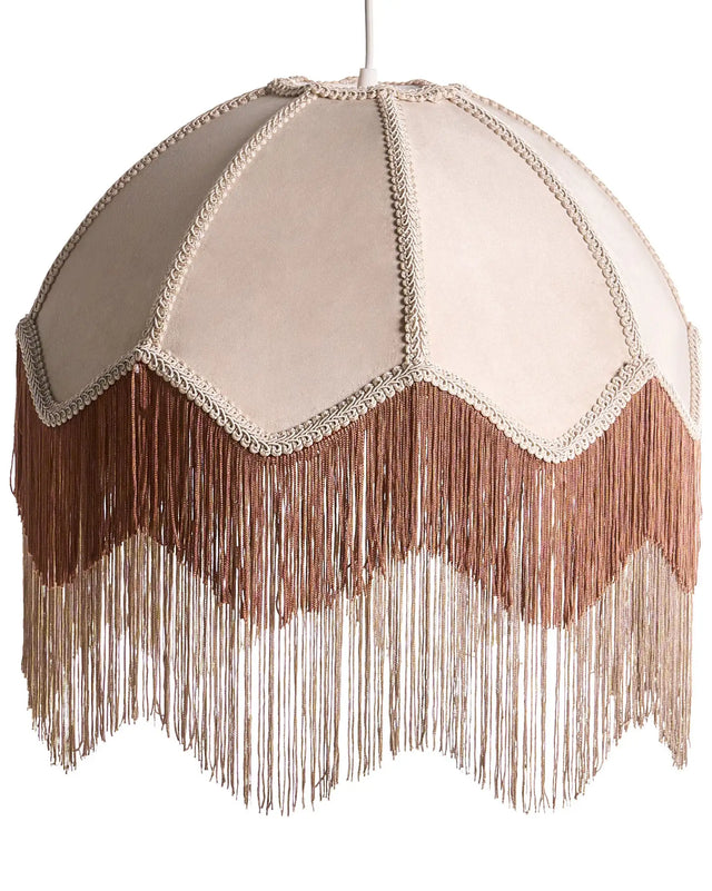 Pendant Lamp Beige Paper Fabric 182 cm Fringed with Tassels Lighting Hanging Light Retro Vintage Beliani