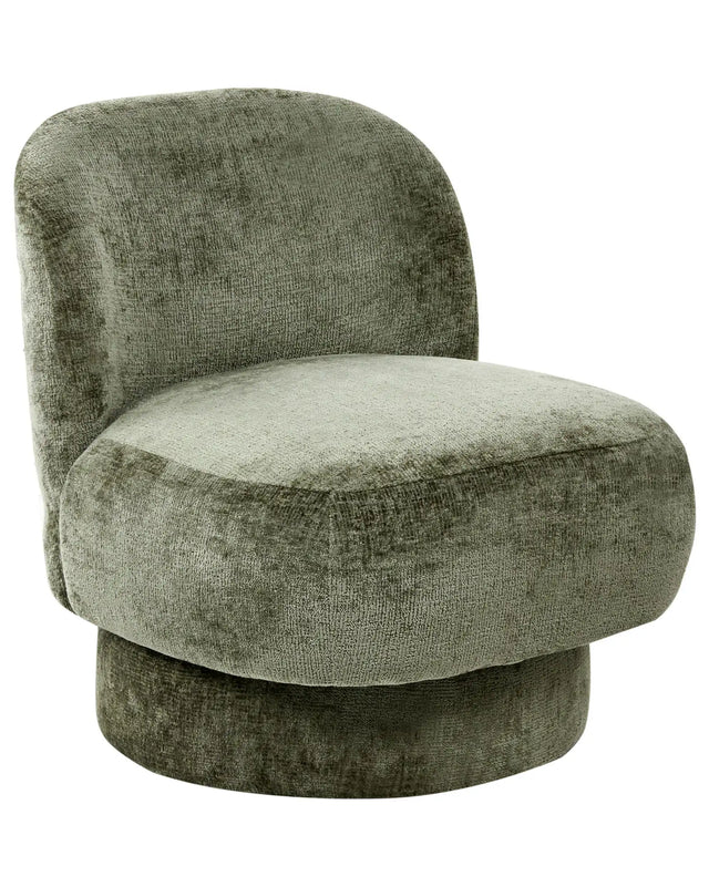 Swivel Armchair Green Chenille Upholstery Club Chair Curved Backrest Retro Living Room Beliani