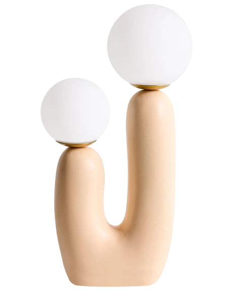 Table Lamp Orange Resin Base Round Glass Shades Double Shade U-Shaped Base Beliani