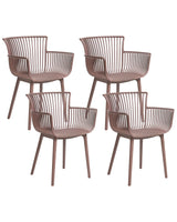 Set of 4 Dining Chairs Brown Plastic Indoor Outdoor Garden with Armrests Minimalistic Style Beliani