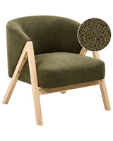 Armchair Dark Green Boucle Fabric Accent Chair Wooden Legs Modern Design Living Room Bedroom Beliani