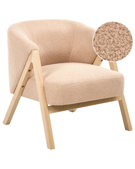 Armchair Beige Boucle Fabric Accent Chair Wooden Legs Modern Design Living Room Bedroom Beliani
