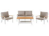 4 Piece Garden Set White and Taupe Aluminium Sofa with 2 Chairs and Coffee Table Beliani
