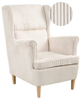 Wingback Chair Light Beige Corduroy Upholstery High Back Wood Legs Traditional Retro Living Room Beliani