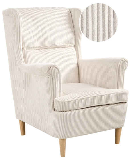 Wingback Chair Light Beige Corduroy Upholstery High Back Wood Legs Traditional Retro Living Room Beliani