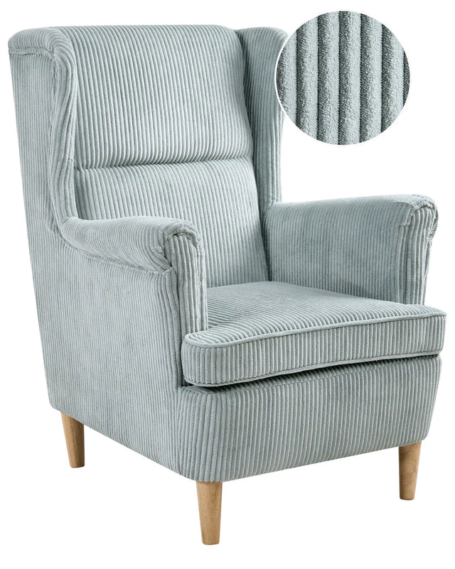 Wingback Chair Light Blue Corduroy Upholstery High Back Wood Legs Traditional Retro Living Room Beliani