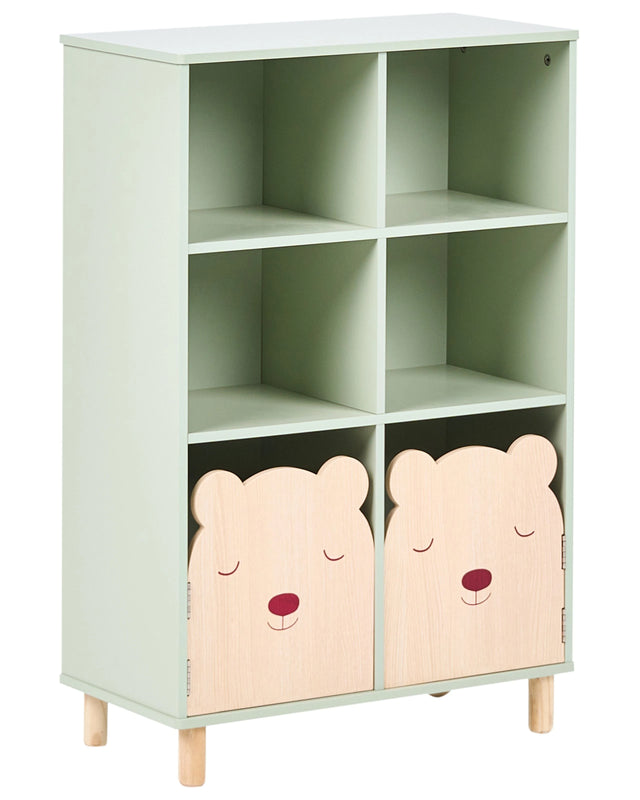 3 Tier Bookcase Light Green MDF Frame Pine Wood Legs Shelving Unit Kids Room Storage Beliani