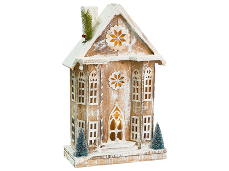 Christmas Decoration Light Brown Fir Wood LED Light House Figurine Handmade Traditional Beliani