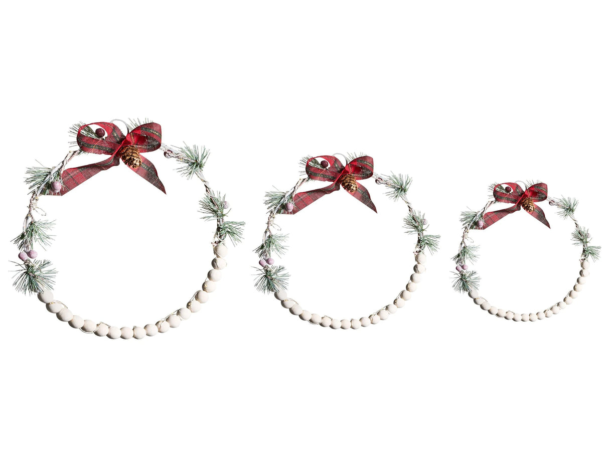 Set of 3 Christmas Decorations White Fir Wood LED Light Hanging Wreath Handmade Traditional Beliani