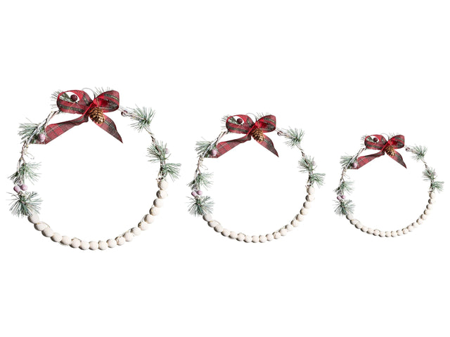 Set of 3 Christmas Decorations White Fir Wood LED Light Hanging Wreath Handmade Traditional Beliani