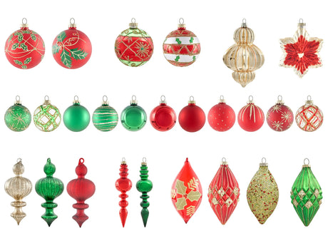 Set of 70 Christmas Baubles Red and Green Glass Hanging Decor Traditional Style Christmas Balls Holiday Tree Beliani