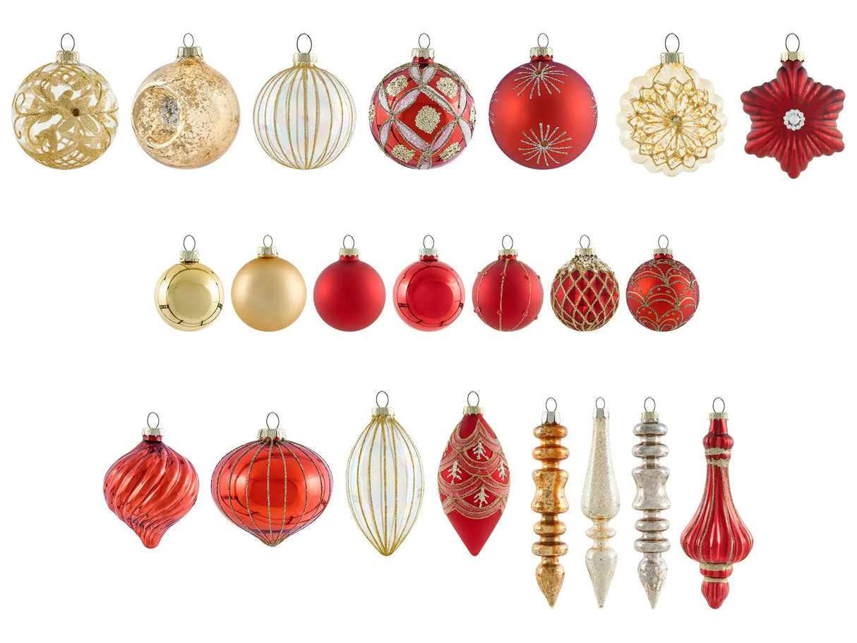 Set of 50 Christmas Baubles Red and Gold Glass Hanging Decor Traditional Style Christmas Balls Holiday Tree Beliani