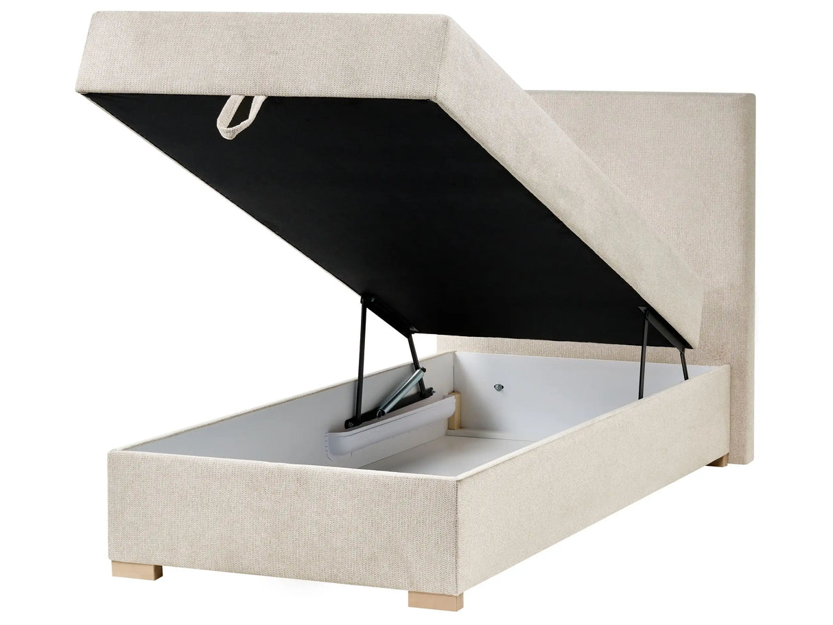 Divan Bed with Storage Light Beige Fabric EU Single Size 3ft Upholstered with Storage Modern Style Beliani