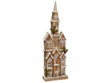 Christmas Decoration Light Brown Fir Wood LED Light Church Figurine Handmade Traditional Beliani