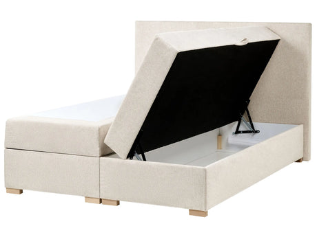 Divan Bed with Storage Light Beige Fabric EU Double Size 4ft6 Upholstered with Storage Modern Style Beliani