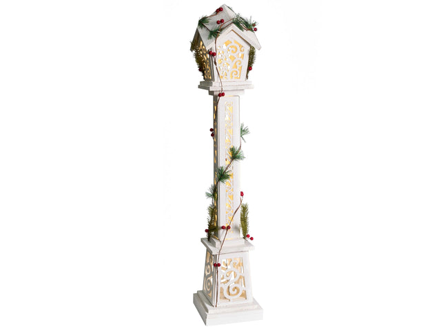 Christmas Decoration White Fir Wood LED Light Lantern Figurine Handmade Traditional Beliani