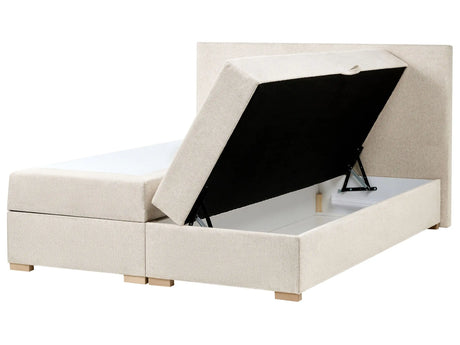 Divan Bed with Storage Light Beige Fabric EU King Size 5ft3 Upholstered with Storage Modern Style Beliani