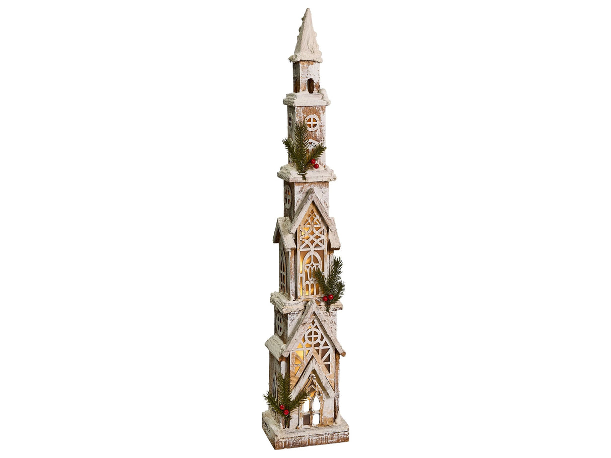 Christmas Decoration Light Brown Fir Wood LED Light Tower Figurine Handmade Traditional Beliani