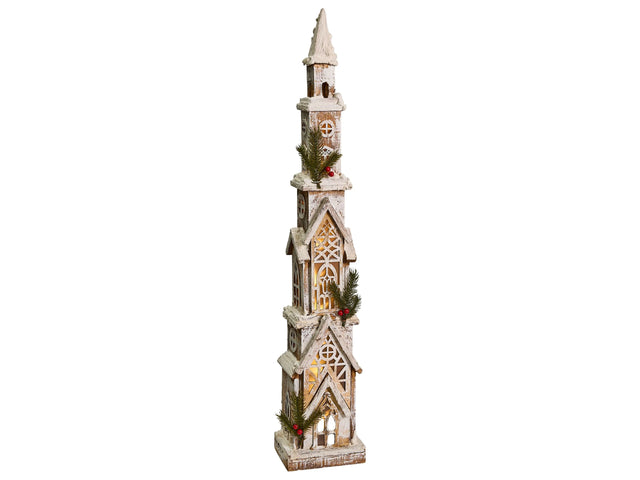 Christmas Decoration Light Brown Fir Wood LED Light Tower Figurine Handmade Traditional Beliani