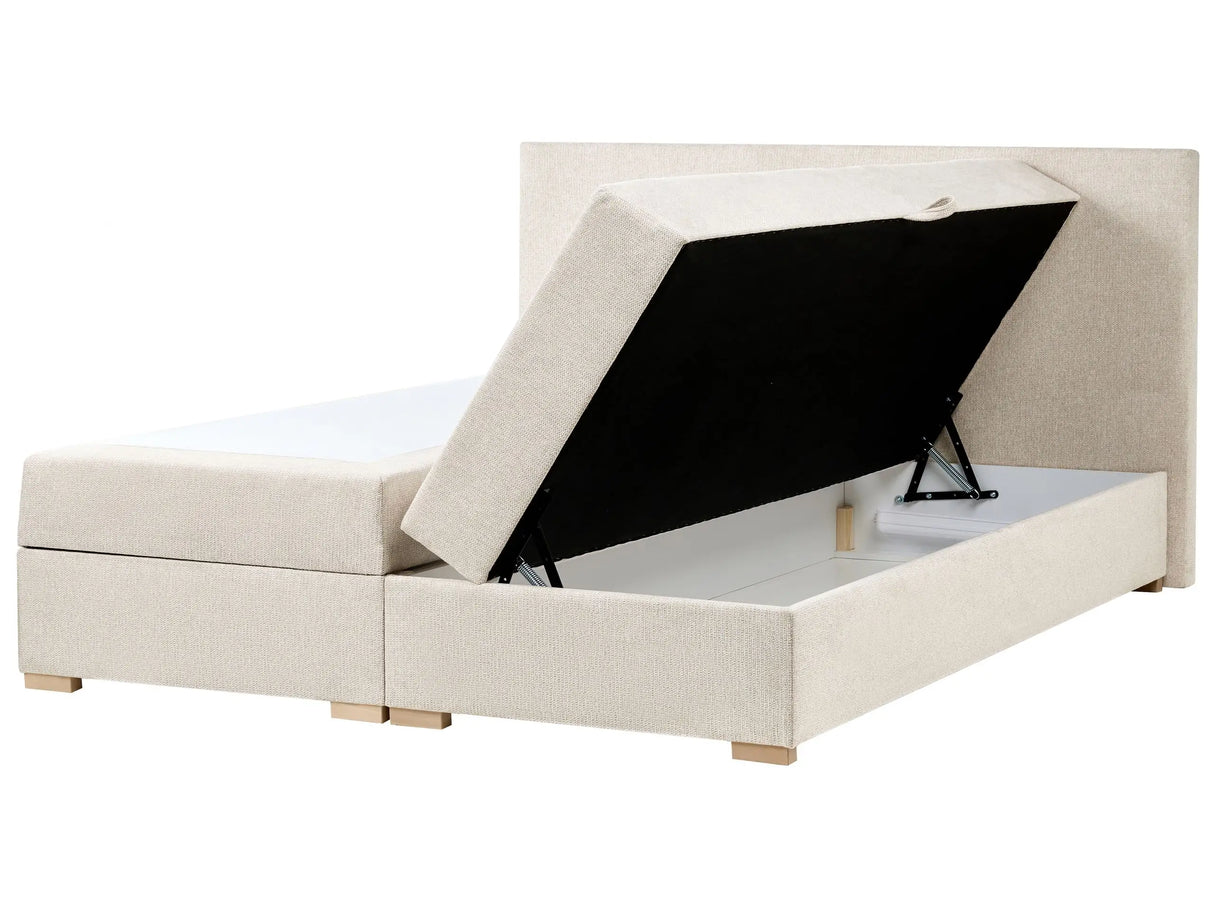 Divan Bed with Storage Light Beige Fabric EU Super King Size 6ft Upholstered with Storage Modern Style Beliani