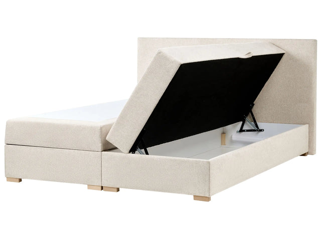 Divan Bed with Storage Light Beige Fabric EU Super King Size 6ft Upholstered with Storage Modern Style Beliani