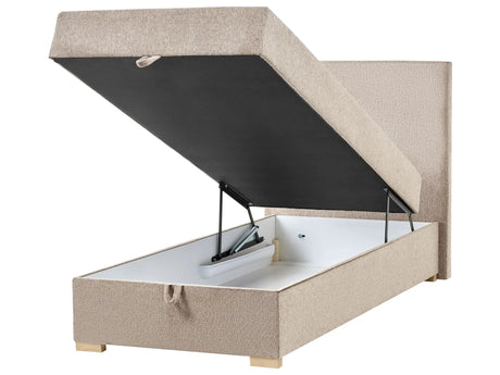 Divan Bed with Storage Taupe Fabric EU Single Size 3ft Upholstered with Storage Modern Style Beliani