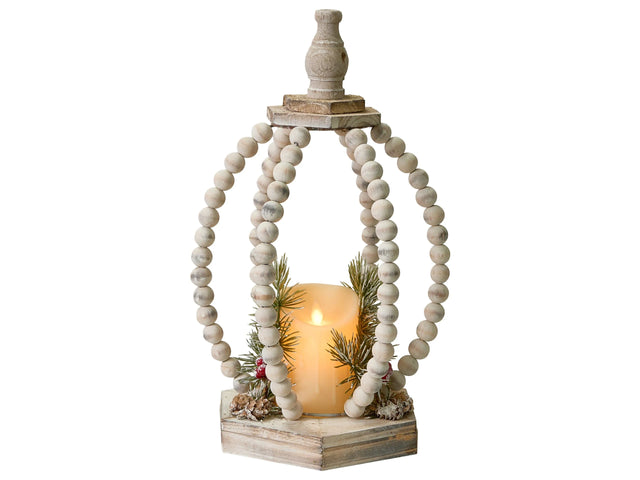 Christmas Decoration Light Brown Fir Wood Lantern LED Candle Handmade Traditional Beliani