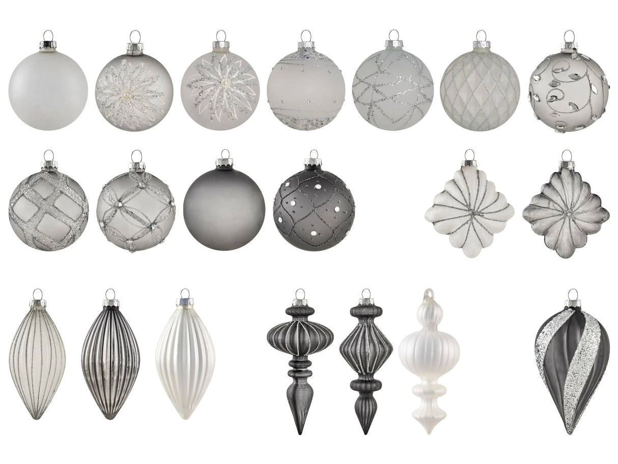 Set of 35 Christmas Baubles Grey Glass Hanging Decor Traditional Style Christmas Balls Holiday Tree Beliani