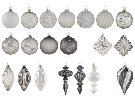 Set of 35 Christmas Baubles Grey Glass Hanging Decor Traditional Style Christmas Balls Holiday Tree Beliani