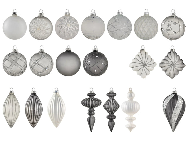 Set of 35 Christmas Baubles Grey Glass Hanging Decor Traditional Style Christmas Balls Holiday Tree Beliani