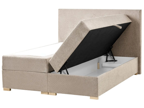 Divan Bed with Storage Taupe Fabric EU Double Size 4ft6 Upholstered with Storage Modern Style Beliani