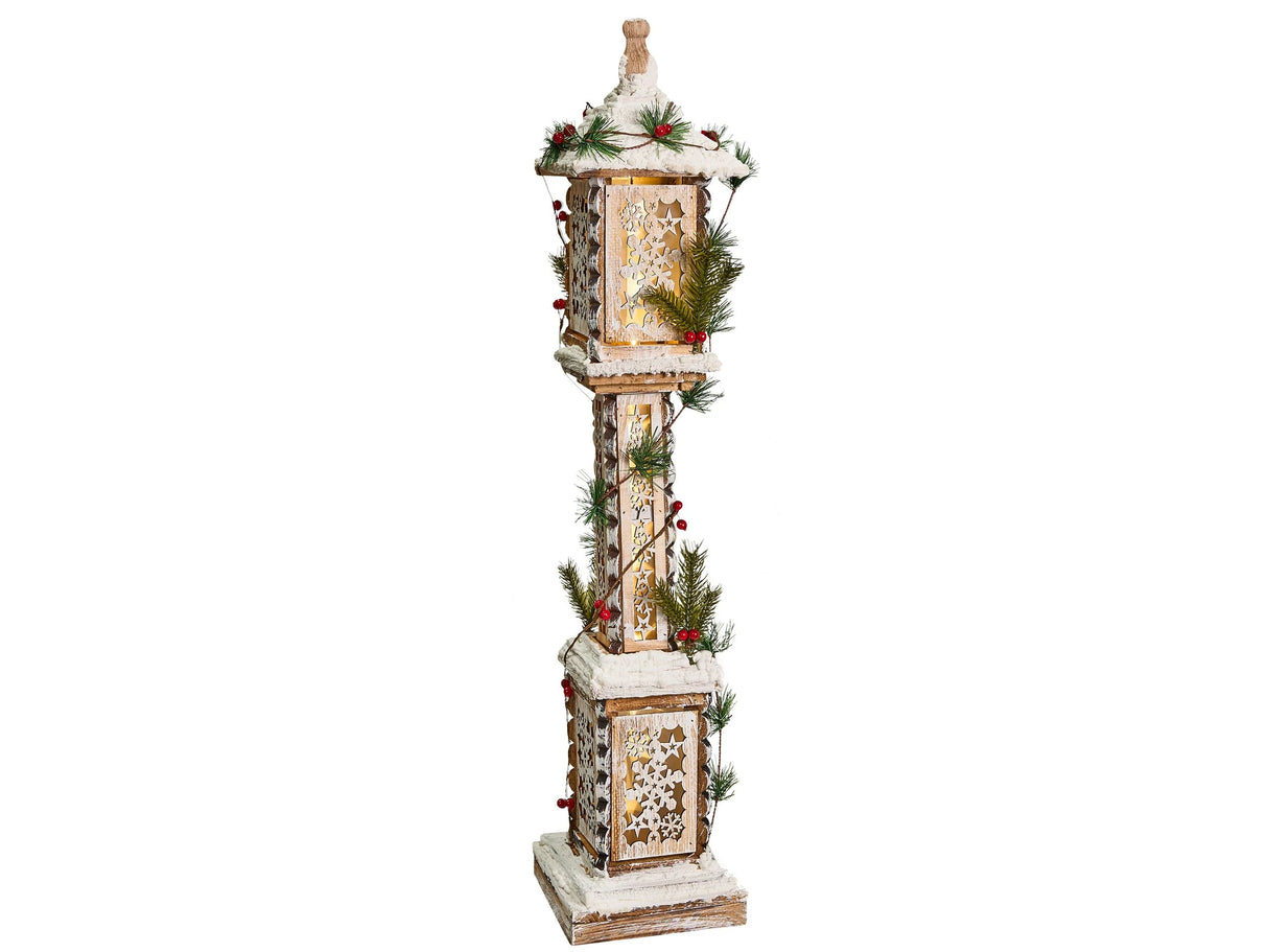 LED Christmas Decoration Light Brown Fir Wood Post Lamp Handmade Traditional Beliani
