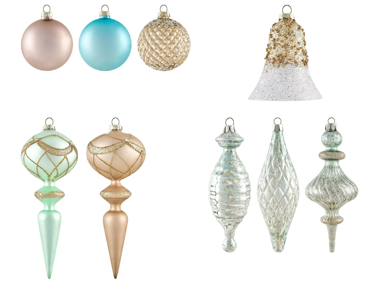 Set of 35 Christmas Baubles Multicolour Glass Hanging Decor Traditional Style Christmas Balls Holiday Tree Beliani