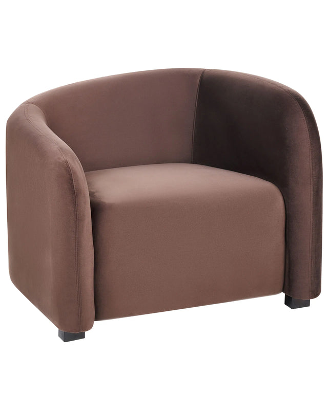 Armchair Dark Brown Velvet Upholstered Curved Backrest Shape Modern Living Room Furniture Beliani