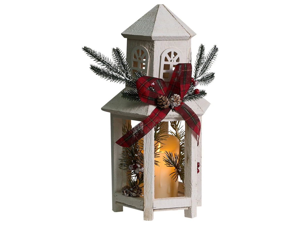 LED Lantern White Fir Wood Christmas Decoration Handmade Traditional Beliani