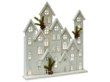 LED Christmas Decoration White Fir Wood House Shape Handmade Traditional Beliani