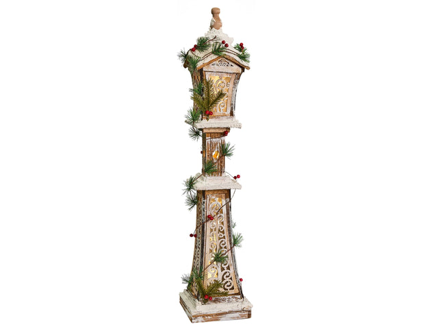 LED Christmas Decoration Light Brown Fir Wood Post Lamp Handmade Traditional Beliani
