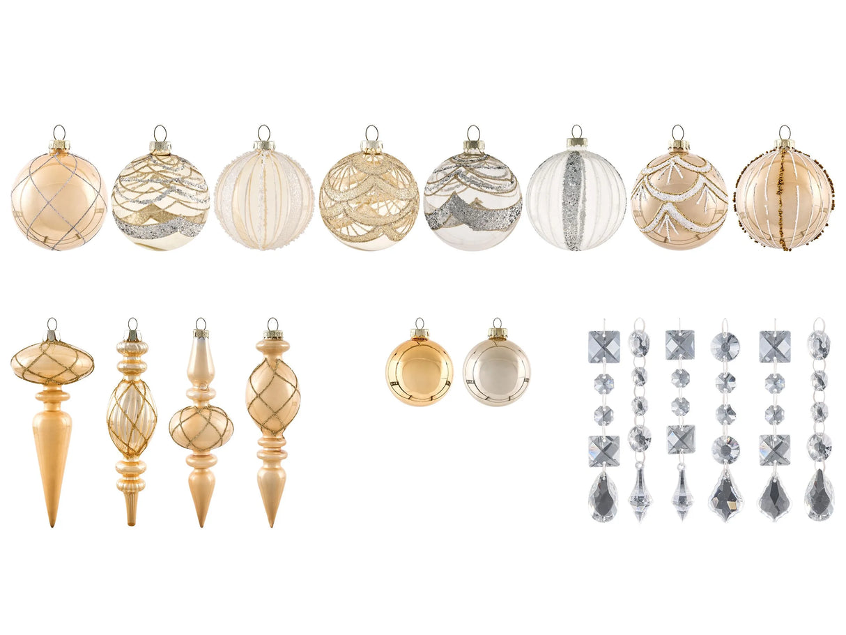 Set of 35 Christmas Baubles Gold Glass Hanging Decor Traditional Style Christmas Balls Holiday Tree Beliani