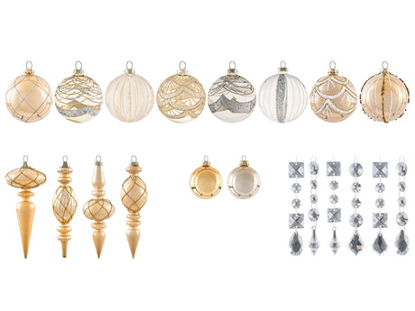 Set of 35 Christmas Baubles Gold Glass Hanging Decor Traditional Style Christmas Balls Holiday Tree Beliani