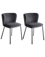Set of 2 Dining Chairs Black Polyester Upholstery Black Metal Legs Armless Curved Backrest Modern Contemporary Design Beliani