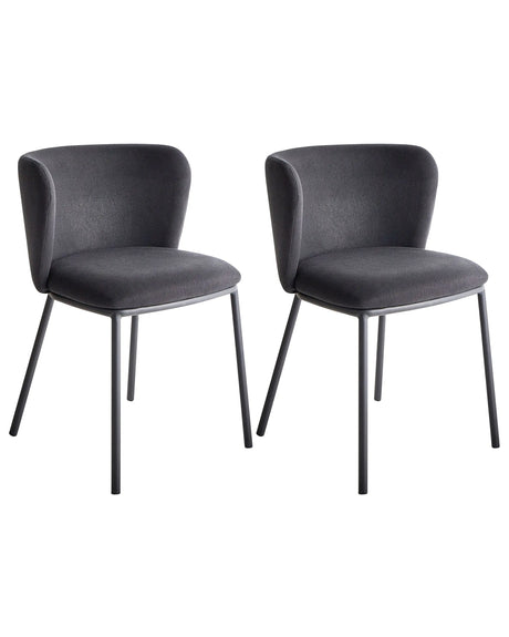 Set of 2 Dining Chairs Black Polyester Upholstery Black Metal Legs Armless Curved Backrest Modern Contemporary Design Beliani