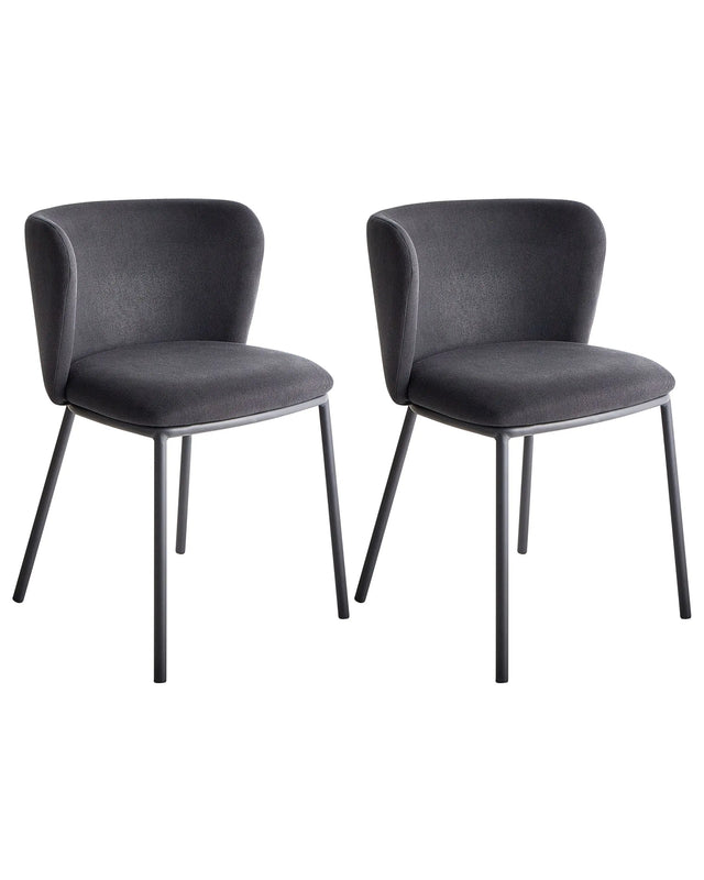 Set of 2 Dining Chairs Black Polyester Upholstery Black Metal Legs Armless Curved Backrest Modern Contemporary Design Beliani