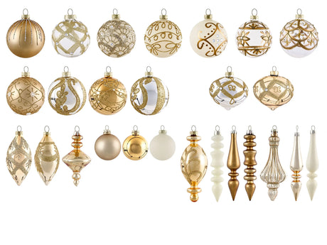 Set of 70 Christmas Baubles Gold Glass Hanging Decor Traditional Style Christmas Balls Holiday Tree Beliani