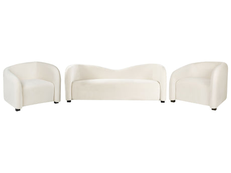 Living Room Set Off-White Velvet Upholstered Front &amp; Back Sofa and Armchairs Curved Backrest Shape Modern Beliani