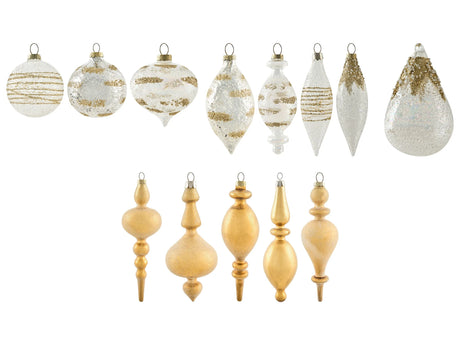 Set of 25 Christmas Baubles Transparent and Gold Glass Hanging Decor Traditional Style Christmas Balls Holiday Tree Beliani