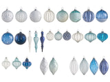 Set of 35 Christmas Baubles Blue Glass Hanging Decor Traditional Style Christmas Balls Holiday Tree Beliani