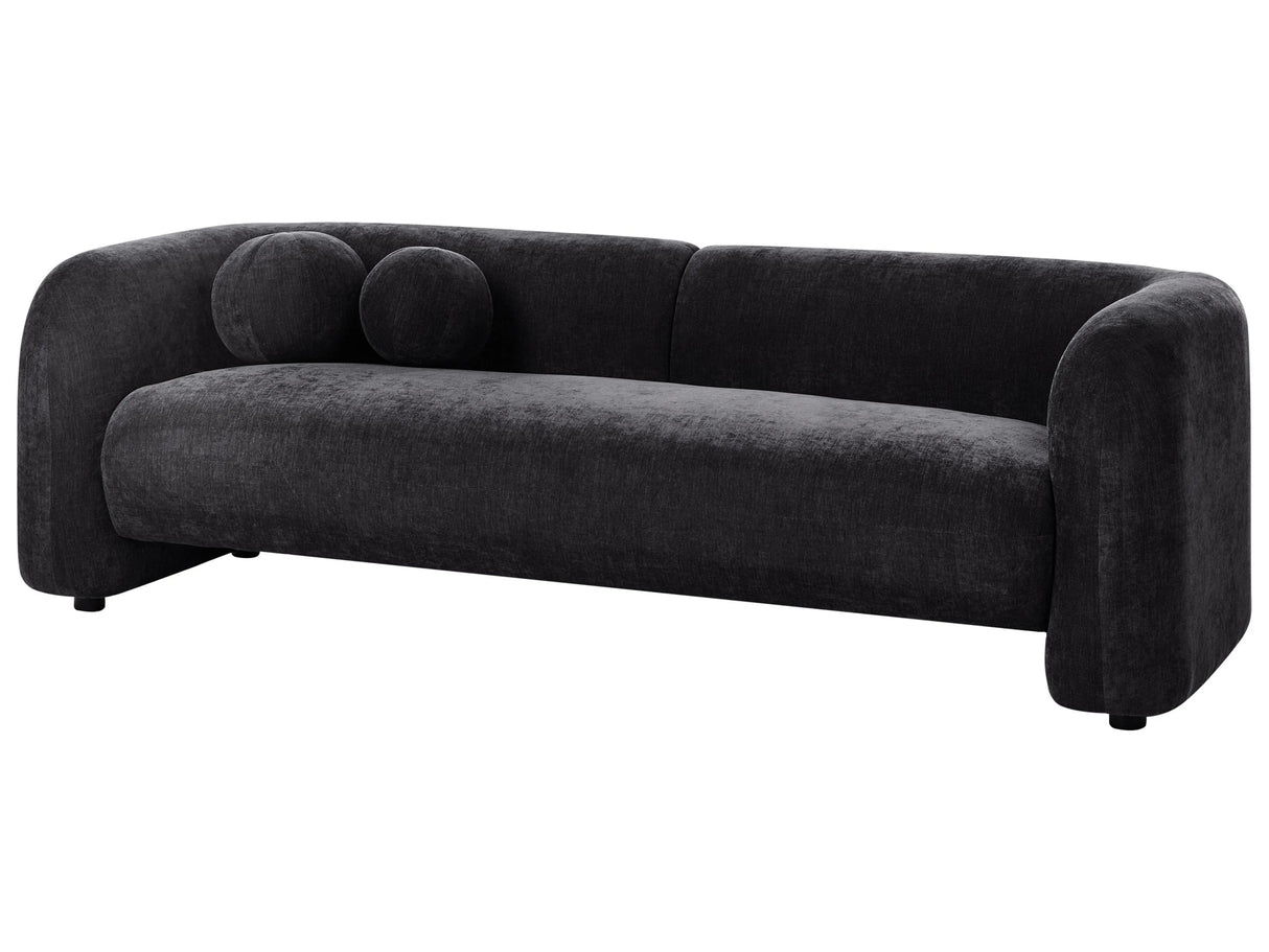 3 Seater Sofa Black Fabric Soft Nubby with Extra Throw Cushions Retro Glam Art Decor Style Beliani