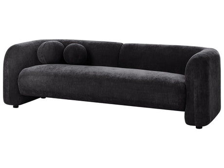 3 Seater Sofa Black Fabric Soft Nubby with Extra Throw Cushions Retro Glam Art Decor Style Beliani