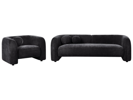 4 Seater Living Room Set Black Fabric Sofa Armchair with Extra Throw Cushions Retro Glam Art Decor Style Beliani