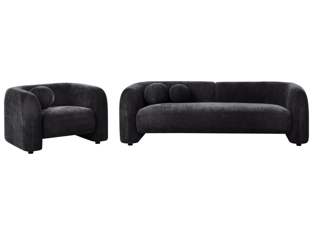 4 Seater Living Room Set Black Fabric Sofa Armchair with Extra Throw Cushions Retro Glam Art Decor Style Beliani